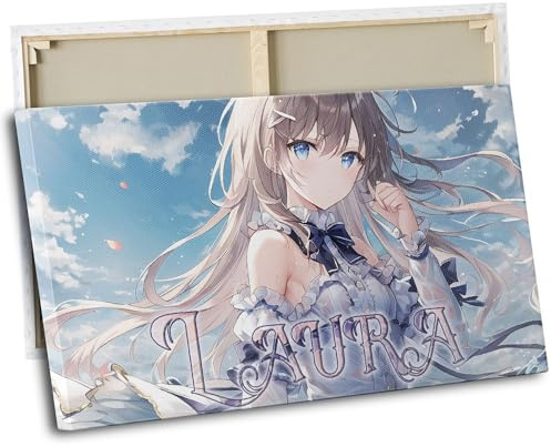timalo® Kinderzimmer Leinwandbilder personalisiert mit Namen | Bild auf Leinwand Kinder Bilder für die Wand Wandbild xxl Mädchen Bild fürs Teenager Zimmer | 80 x 50 cm Anime Comic Manga