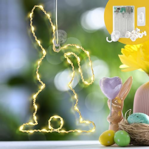 CozyHome Osterdeko Lichtkranz Lichterkette - 40 LED Warmweiß Mit Zubehör | Timer I Schöne Oster Hasen Deko Tür & Fenster Deko Lichtkranz Led I Fensterbeleuchtung Led Fensterlicht Osterdekoration