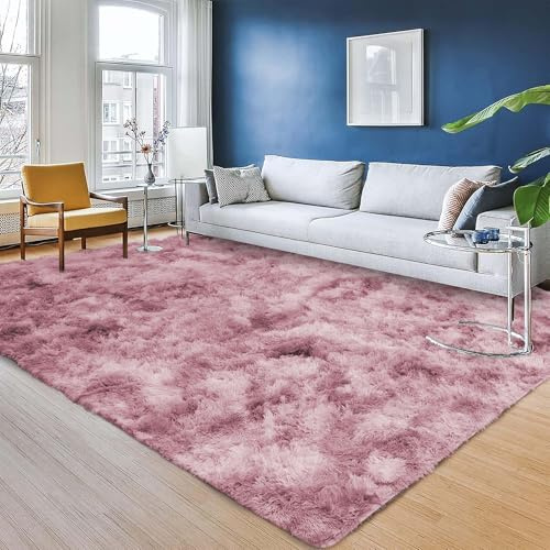 INSPIRE HOMEWARE Rugs Living Room Large 200x290 cm Soft Fluffy Tie Dye Pink Lilac Area Rugs for Bedroom Non Shedding Modern High Pile Carpet for Lounge Nursery Rug for Kids Room