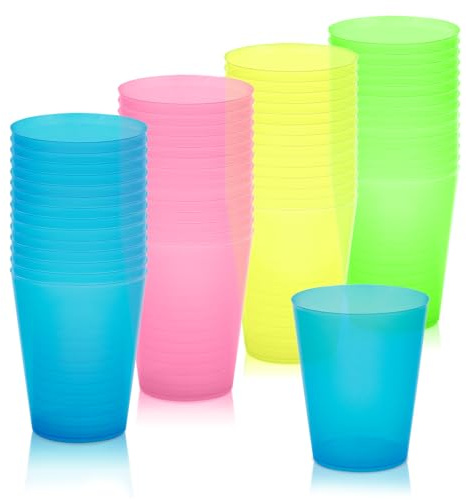 Maxi Products - 100 Vasos Cubata Anchos Plástico Reutilizables Multicolor - 480 cc - Vasos Reciclables - Plástico Flexible Irrompible - Fiestas, Eventos y Celebraciones - VASO CUBATA ANCHO