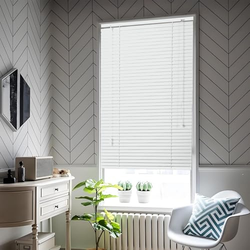 Persiana Veneciana de Aluminio de Pared con láminas inclinables de 25 mm, 45cm 60cm 75cm 80cm 115cm 120cm, venecianas de Aluminio para Ventanas y Puertas(Blanco)