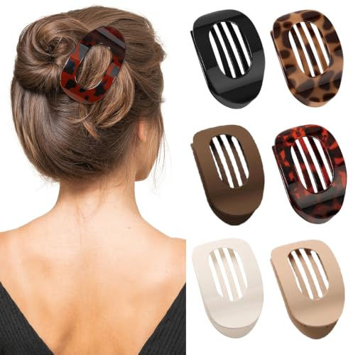 JSTHHTT 6Pcs Haarspangen Damen, Haarspange Flach Damen, Flat Claw Clip mit Leopardenmuster, Rutschfeste, Runde Lay Down Haarklammer für dickes und dünnes Haar, Bequeme, gebogene flache Clips