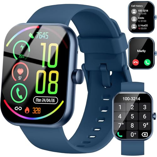 Smartwatch Herren Damen mit Telefonfunktion, 1.96 HD Fitnessuhr, Smart Watch mit Pulsuhr/Schlafmonitor, Fitness Tracker Schrittzähler Uhr, 100+ Sportmodi Sportuhr IP68 Wasserdicht für Android iOS