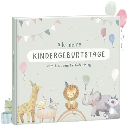 Mintkind Fotoalbum Kinder Salbei – Erinnerungsbuch Kindergeburtstag mit Ausfüllseiten – Erinnerungsalbum 1 bis 12 Jahre – Geschenk zur Geburt für Jungen & Mädchen