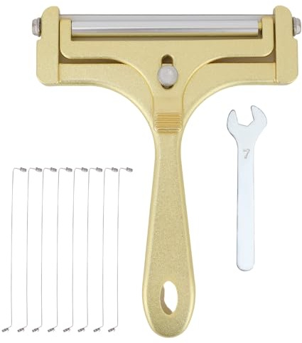 Trancheuse à Fromage en Fil d'Acier Inoxydable avec 8 Fils Rechange et Clé, Coupe Beurre Portatif pour blocs Fromage et Outils de Coupe de Beurre (Or Givré)