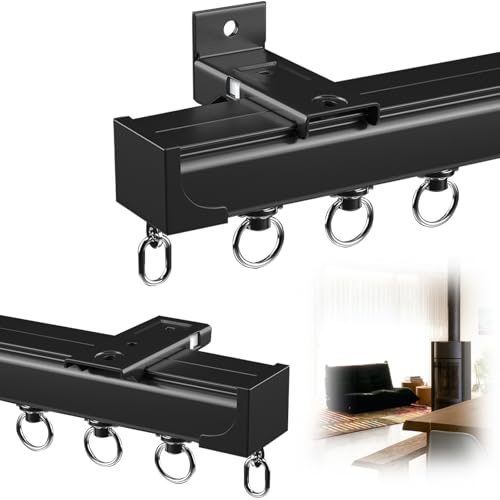 Binario per tende in alluminio nero da 2,6 m, montaggio a soffitto, accessori completi per tende per scorrimento fluido e facile installazione, lunghezza 260 cm