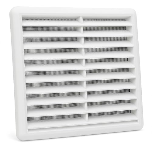 Louvred Wall Vent Grille 100mm – External Ducting Air Vent with Flyscreen & 100mm (4) Round Spigot | Insect-Proof Outlet for Bathroom, Kitchen, Extractor Fans (White)
