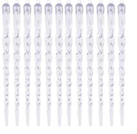 Adornos de carámbano para árbol de Navidad, juego de 12 colgantes con cordón para colgar, decoraciones de plástico transparente (A-M)