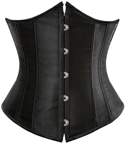 SNGUOQ Dam satin underbyst korsett bustier sexig midja bantande kroppsformare topp för kvinnor snörning för rollspel och fester, Svart, L