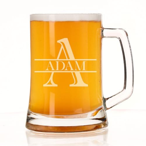 Always Looking Good Personalised Beer Glass - Beer Mug Engraved with Any Name & Initial, Personalised Beer Glasses for Men, Tankard Custom Engraved Beer Stein Gift (Split Letter Monogram)