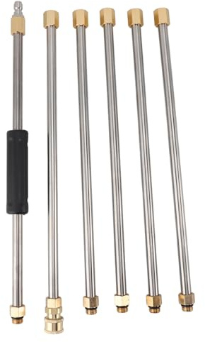 SALALIS Baguette D'extension de Nettoyeur Haute Pression, Lance de Lavage électrique en Acier Inoxydable Durable Multifonctionnelle pour le Nettoyage du Toit des Espaces Extérieurs 6 Pièces