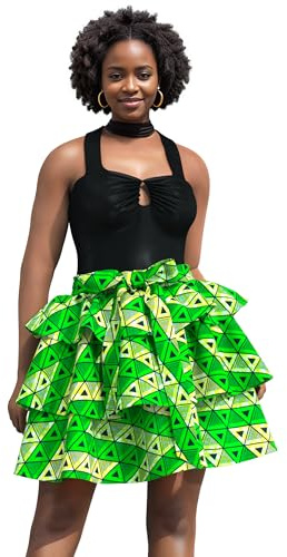 XUGOGU Ankara Jupe Africaine pour Femme, Mini Jupe à Volants Taille Haute avec nœud Papillon