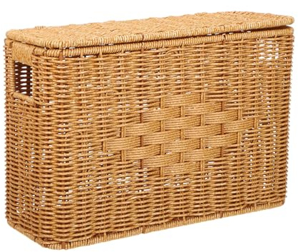 EXCEART Panier Portable de Rangement Étroit et Haut en Rotin Synthétique avec Couvercle, Tressé Main et Optimisant L'espace pour Chambre et Placard