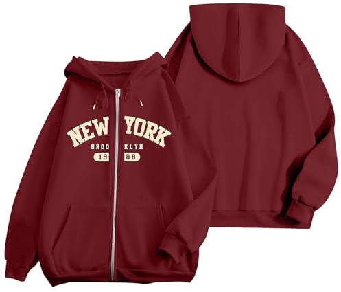 Sweatjacke Damen Hoodie Mit Kapuze und Reißverschluss - Rundhals Kapuzenjacke Große Größen Hoody Elegant Leichte Sport Sweatshirt Y2K Vintage Sportjacke Langarm Bedruckt Hoodies Für Herbst-Winter