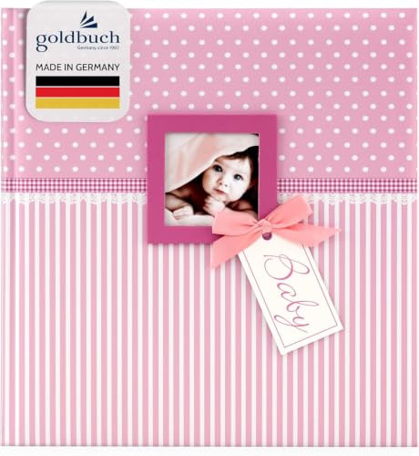 goldbuch 15801 Babyalbum mit Fensterausschnitt, Sweetheart, 30 x 31 cm, Baby Fotoalbum mit 62 weißen Seiten, davon 4 illustriert und 58 blanko, Fotobuch mit Pergamin-Trennblättern, Kunstdruck, Pink