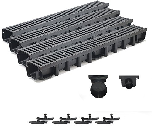 4m Entwässerungsrinne Belastungsklasse C250, 98mm Gußrost komplett SET