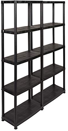 Kreher 2 Stück Kunststoffregal, Lagerregal, Kellerregal mit 5 Böden, max. 125 kg Traglast pro Regal. 60 x 30.5 x 170 H cm. TÜV Rheinland