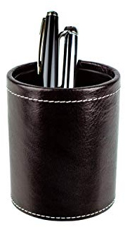 DELMON VARONE - Stifteköcher aus Vintage Anilin Leder braun, Echtleder Stiftebecher mit PU Innenverkleidung und rutschfester Vliesunterseite, Eleganter Stiftehalter rund für Schreibtisch und Büro
