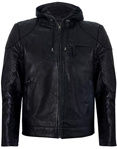Veste de Motard à Capuche Décontractée Pour Hommes, 100% Cuir