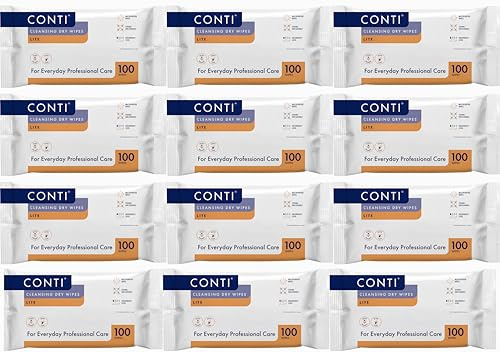 Conti Lite - Patient Cleansing Dry Wipes, Lightweight Strong Cleaning Cloths, Wipe Size 32cm x 30cm, 100 Wipes Per Pack - 12 Pack