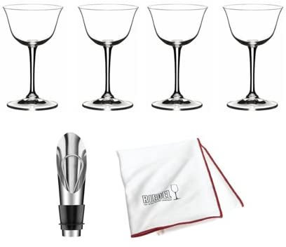 Riedel 6417/06 Getränkespezifisches Glasgeschirr Sour Cocktailglas, 200 ml, transparent, 4 Stück, inklusive Weinausgießer mit Stopfen und Poliertuch