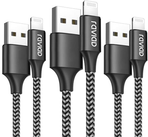 RAVIAD Cable Cargador iPhone [3Pack 2M] Cable iPhone Carga Rápida Trenzado de Nylon Compatible con iPhone 14 13 12 11 Pro XS MAX XR X 8 Plus 7 Plus 6S 6 Plus 5 5S 5C SE 2020 - Negro