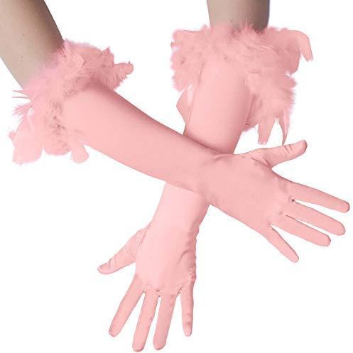 dressforfun 901030 Damen Handschuhe mit Federn, elegante Opern Federhandschuhe, Fasching Karneval - diverse Farben - rosa
