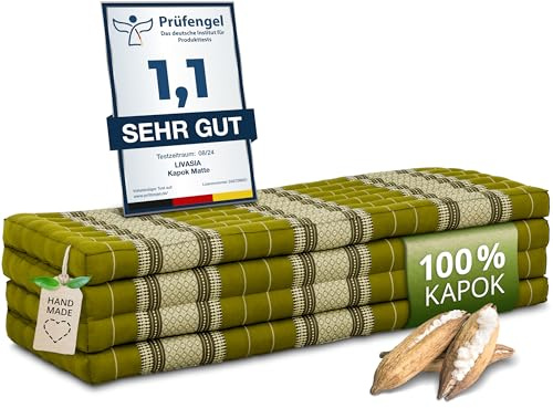 livasia Nachhaltige Klappmatratze Kapok XXL - 200x140x8cm - extrabreite Gästematratze, Faltbare Matratze doppel, ökologische Yogamatte, Gästebett klappbar, Liege Garten Balkon (Grün)