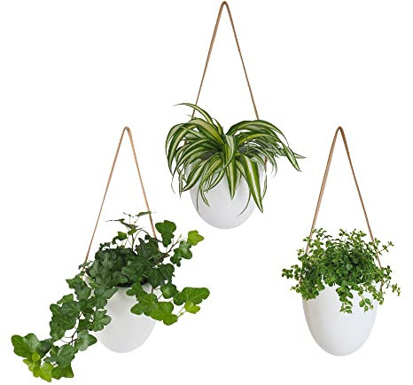 Gadgy Hängende Blumentöpfe | Set 3 Stück Blumentopf Wand | Keramik Hängeampel | Wandvasen für Pflanzen | Hängeblumentöpfe Innen | Wandpflanzenhalter | Skandinavische Deko | Wanddeko Flur