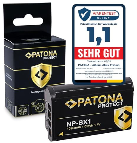 PATONA Protect NP-BX1 Akku 1090mAh Ersatzakku kompatibel mit Sony CyberShot DSC-RX1 R RX1 RX100 II III IV V VI VII M HX50 HX60 HX80 HX90 HX99 HX400V WX300 WX500 DSC-RX100 DSC-HX50 NPBX1 NP BX1
