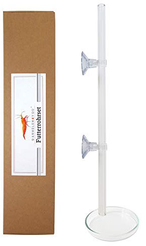GARNELEN4YOU® Futterrohr-Set aus Laborglas 28 cm – Made in Germany – Aquarium Futterrohr mit Futterschale für Garnelenfutter – bruchfestes Glas – Elegantes Design – Shrimp Feeder Tube