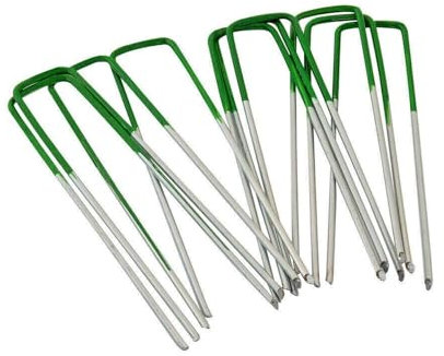 Ram® Green 6 U Shaped Garden Weed Fabric Securing Pegs Pins Galvanised Garden Lawn Pegs For Chicken Wire Fence Weed Fabri (50)