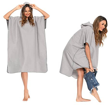 SINJYUN Strand Poncho Handtuch Erwachsene Frottee,Badeponcho Surf Poncho Herren mit Kapuze,Umziehhilfe Poncho Badetuch für Surfer und Schwimmer