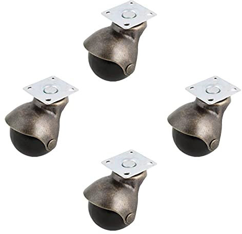 FJZFXKZL Möbelrollen Caster-Räder Set von 4 Schwenkplatte mit Kapuze Ball Caster Räder, Räder für Möbel Vintage Bronze Rollen (1,5 Zoll Keine Bremse)