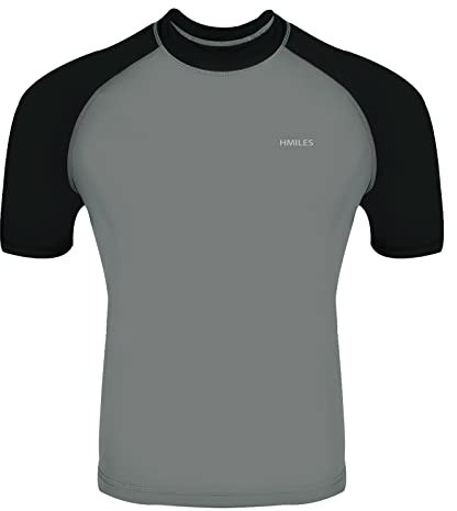 H.MILES Herren Rash Vest Rashguard Kurzarm schwarz Schnorcheln Schwimmen Surfen Tops Tauchen Anzug UV Schutz Beach T-Shirt Shortsleeve