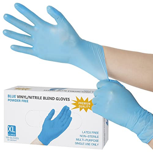 Eummy 100 unids profesional Nitrilo Guantes de vinilo Multi-propósito Guantes de Trabajo Seguridad Látex Polvo Libre Jardinería Nitrilo Guantes para Hogar Cocina Uso Exterior 9 Pulgadas (XL,Azul)