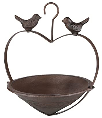 Mangeoire pour oiseaux – 25 cm x 22 cm – Boissons suspendues marron antique en fonte à suspendre – Nourriture pour oiseaux, abreuvoirs d'eau, terrasse, jardin