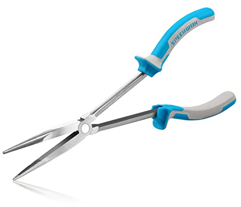 SPEEDWOX Spitzzange mit langer Reichweite, 27,9 cm, extra verlängerte feine Zange für Mechaniker, Techniker, Bauunternehmer – rutschfester TRP-Griff, gezackte Backen