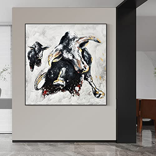 Modernes 100% Handgemaltes Ölgemälde Auf Leinwand, Wandkunst, Sternzeichen, Stier, Schwarz, Herrschsüchtig Und Wild, Klassisch, Quadratisch, Riesig Für Wohnzimmer, Schlafzimmer, Heimdekoration,
