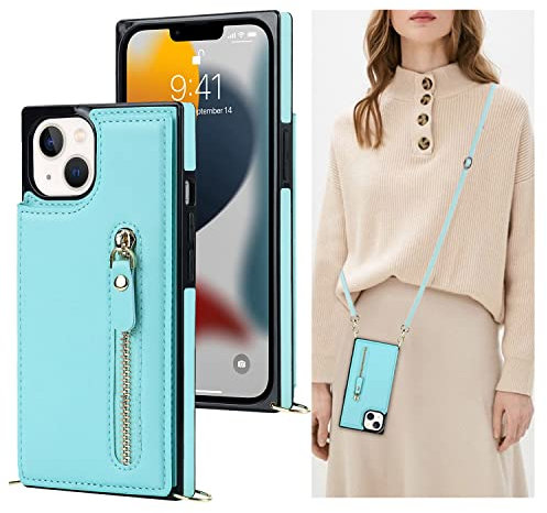 SINQERISHT Handykette Handyhülle für Samsung Galaxy S10 Hülle PU Klapphülle Brieftasche Kartenfächer Case mit Kordel Kette Standfunktion und Magnetverschluss Schutzhülle(Blau)