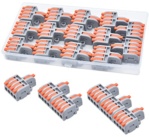 XALXMAW 14 Pezzi Morsettiere Elettriche, 1 Filo 4 Entrate Connettori Elettrici Compatto Con Leva, Combinazione Gratuita Di Terminali, [0,2-4mm²]
