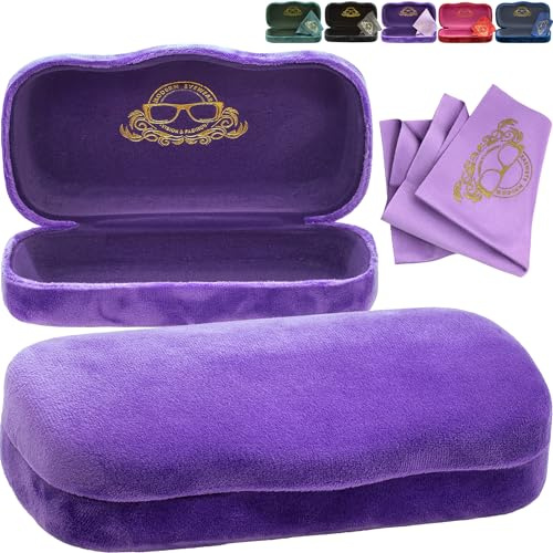Modern Eyewear Sonnenbrillenetui Hartschale | Samt-Schutzetui für Damen und Herren mit Reinigungstuch | Groß, purple velvet, Large