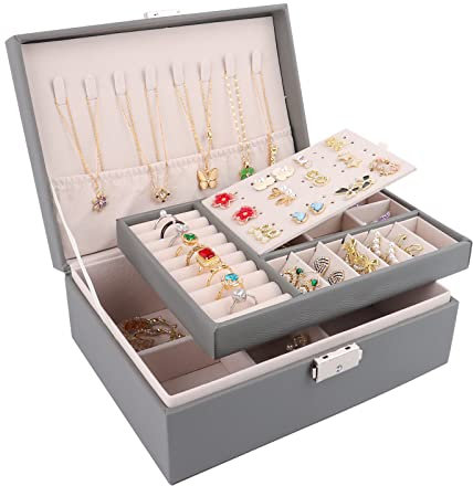 talifoca Porta Gioielli Donna, Cofanetto Portagioie Scatola Porta Gioielli da Viaggio con 2 Strati, Grande Gioielli Scatola Organizer per Anelli Bracciali Orecchini Collane