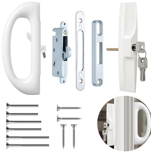 Young Dance Patio Sliding Door Handle Set with Mortise Lock, Perfect Replacement Sliding Door Handle with Key Lock Fits Patio Doors, Only Fit 1-1/2 to 1-3/4, 3-15/16 Screw Hole Spacing（White）
