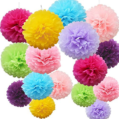 12 Stück Pompons aus Seidenpapier, Blumenkugeln aus Buntem Papier, Pompons, Papier, Rosa, Party, Kugeln, Wabenbälle, Blumen, Hochzeit, für Weihnachten, zum Aufhängen, Schlafzimmer (grün, 15 cm)