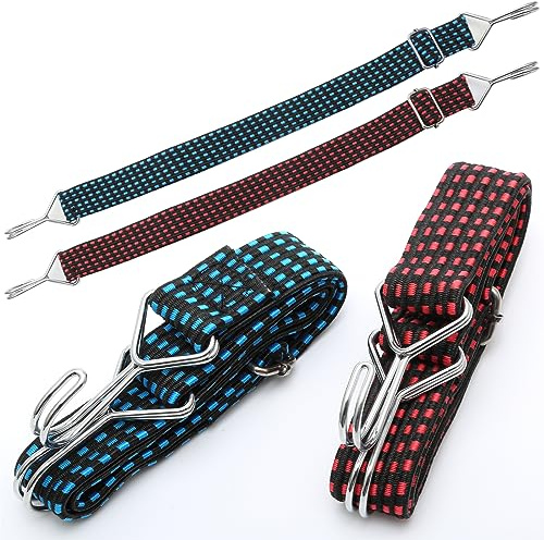 4 Pcs Bungee Cords with Hooks Heavy Duty, 1m Elastic Straps with Hooks, Adjustable Flat Bungee Straps for Tarp Fixings, Bike Rack, Camping and Moving Cargo