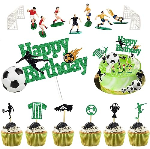 Ruikdly 23 Stück Fußball Kuchen Deko, Tortendeko Fussball, Tortenaufleger Fussball Deko, Fussball Cupcake Topper, Tortendeko Geburtstagstorte Topper für Geburtstag Party