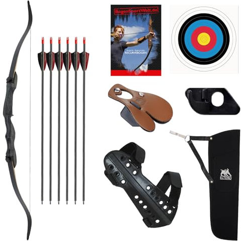 Drake Greyhound 68 Zoll Recurvebogen im Set mit Armschutz, Pfeile, Köcher, Ziel (34 lbs)