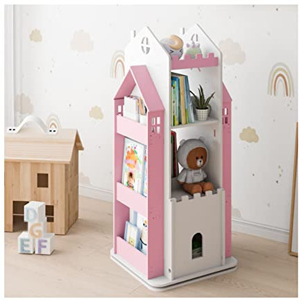 Kinder-Bücherregal, drehbares Bücherregal – kreatives Schloss-Design, 360° drehbares Bücherregal für Kinderzimmer Dekor – Bodenstehendes Bücherregal für Kinder