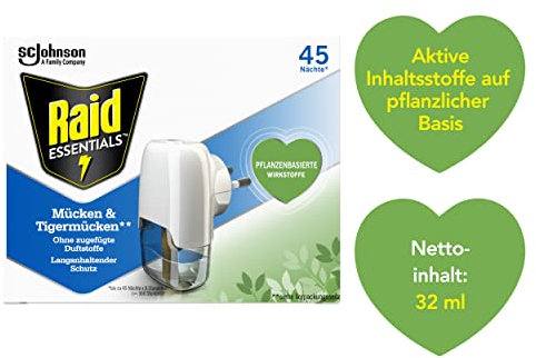 Raid Essentials Mückenstecker 45 Nächte, Elektrischer Insekten-Schutz vor Mücken & Tigermücken, 6er Pack (6 x 32 ml)